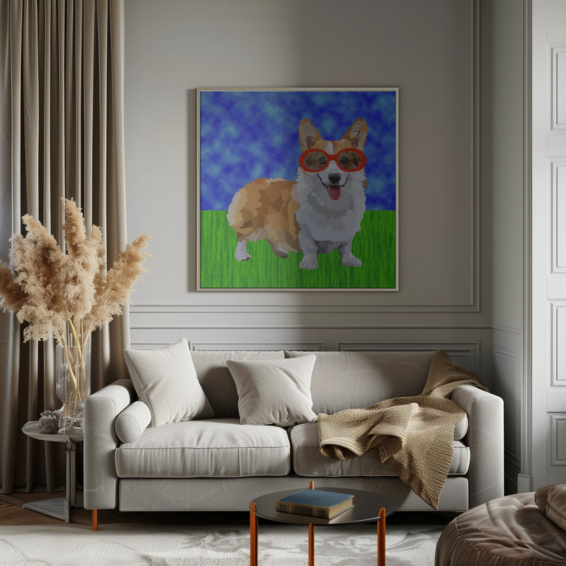 Corgi in Sunglasses - Square Stretched Canvas, Poster or Fine Art Print I Heart Wall Art