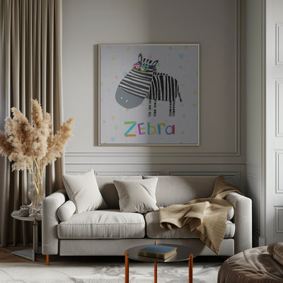 Funny Zebra Wearing Glasses by Illustrator Carla Daly - Square Stretched Canvas, Poster or Fine Art Print I Heart Wall Art