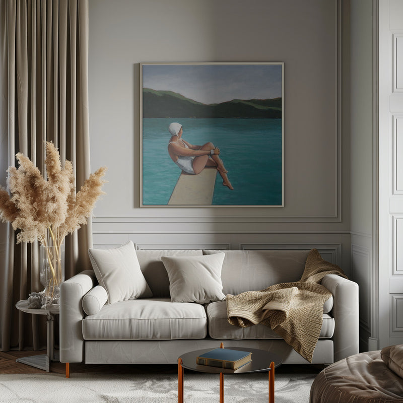 Swimmer At Lake - Square Stretched Canvas, Poster or Fine Art Print I Heart Wall Art