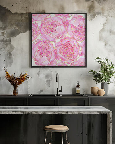 Sally's peonies pattern - Square Stretched Canvas, Poster or Fine Art Print I Heart Wall Art