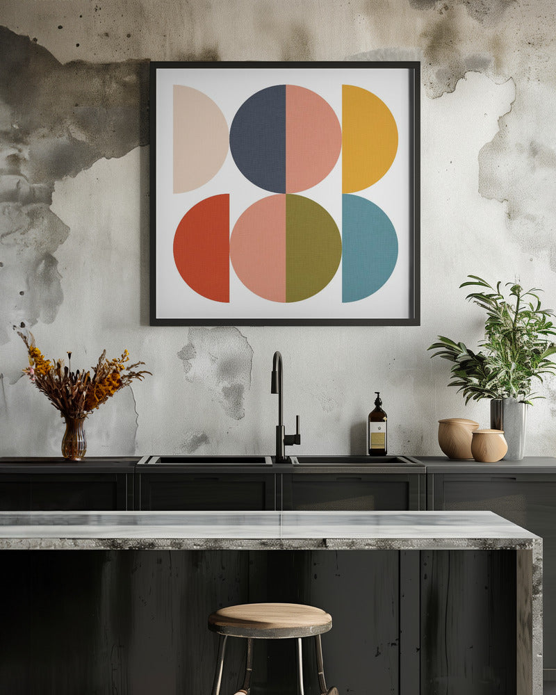 Mid Century Geometric Color Play 1 - Square Stretched Canvas, Poster or Fine Art Print I Heart Wall Art