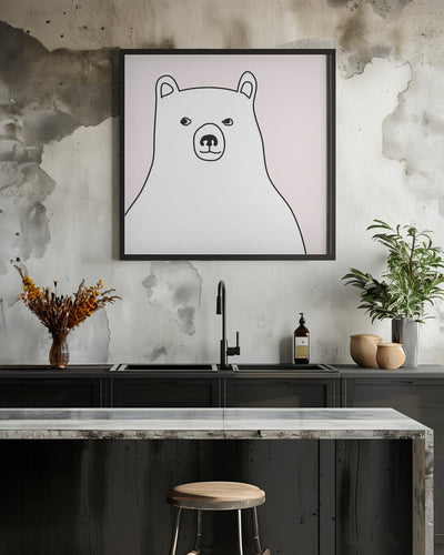 Bear In a Pink Square - Square Stretched Canvas, Poster or Fine Art Print I Heart Wall Art