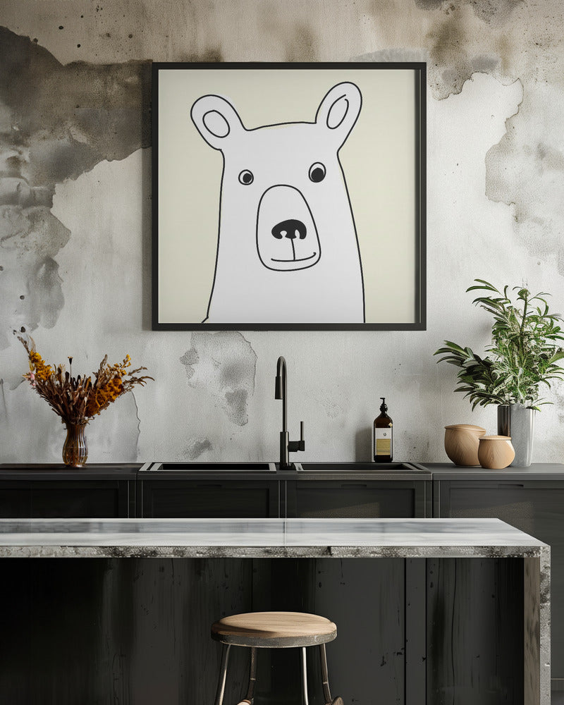 Bear In a Yellow Square - Square Stretched Canvas, Poster or Fine Art Print I Heart Wall Art