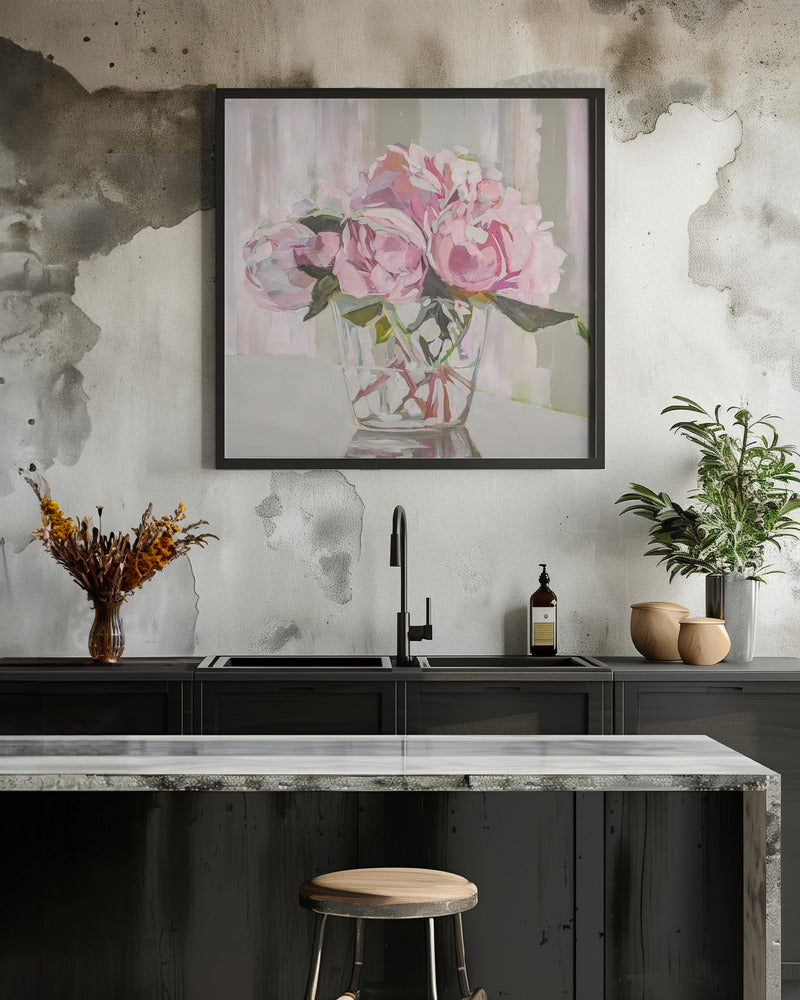 Peonies - Square Stretched Canvas, Poster or Fine Art Print I Heart Wall Art