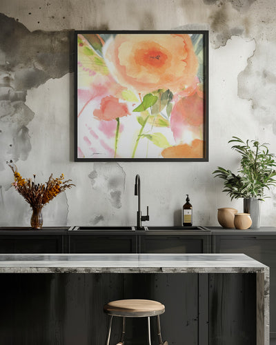 Peach Fusion Watercolor - Square Stretched Canvas, Poster or Fine Art Print I Heart Wall Art