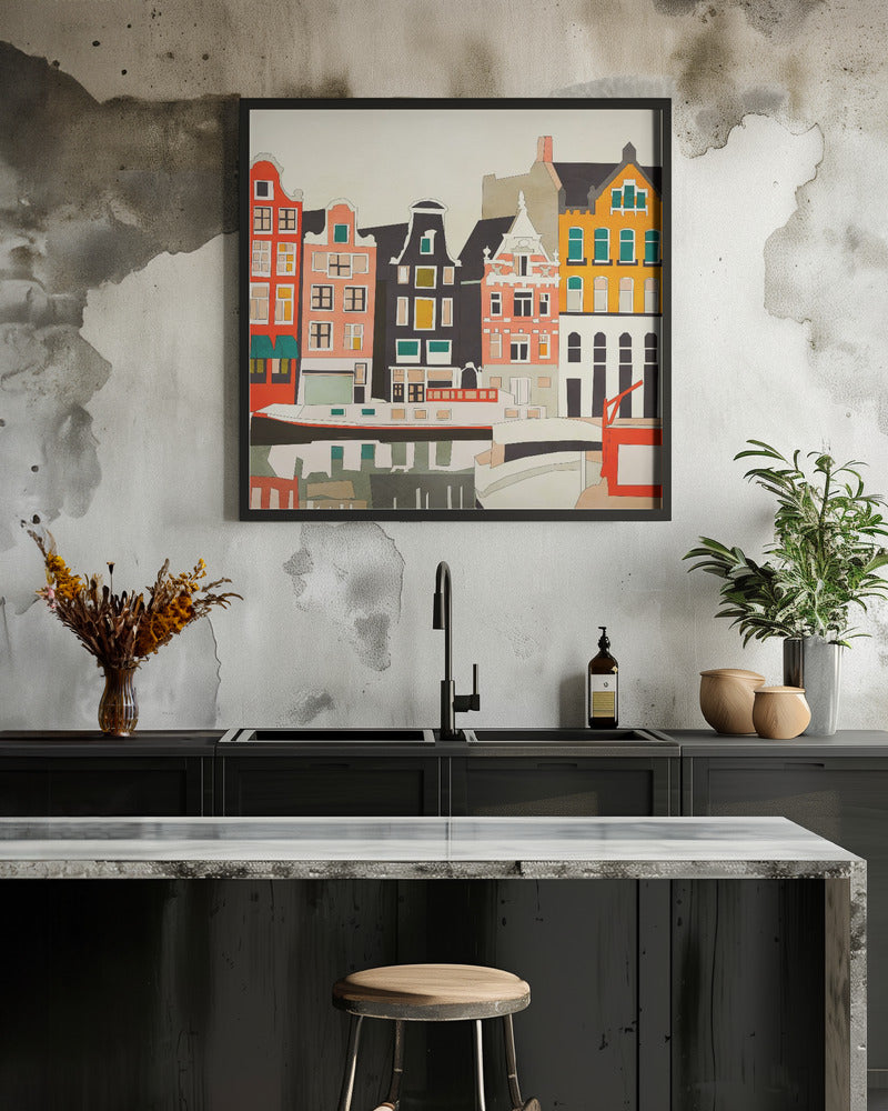 Amsterdam, Netherlands Houses 3 - Square Stretched Canvas, Poster or Fine Art Print I Heart Wall Art