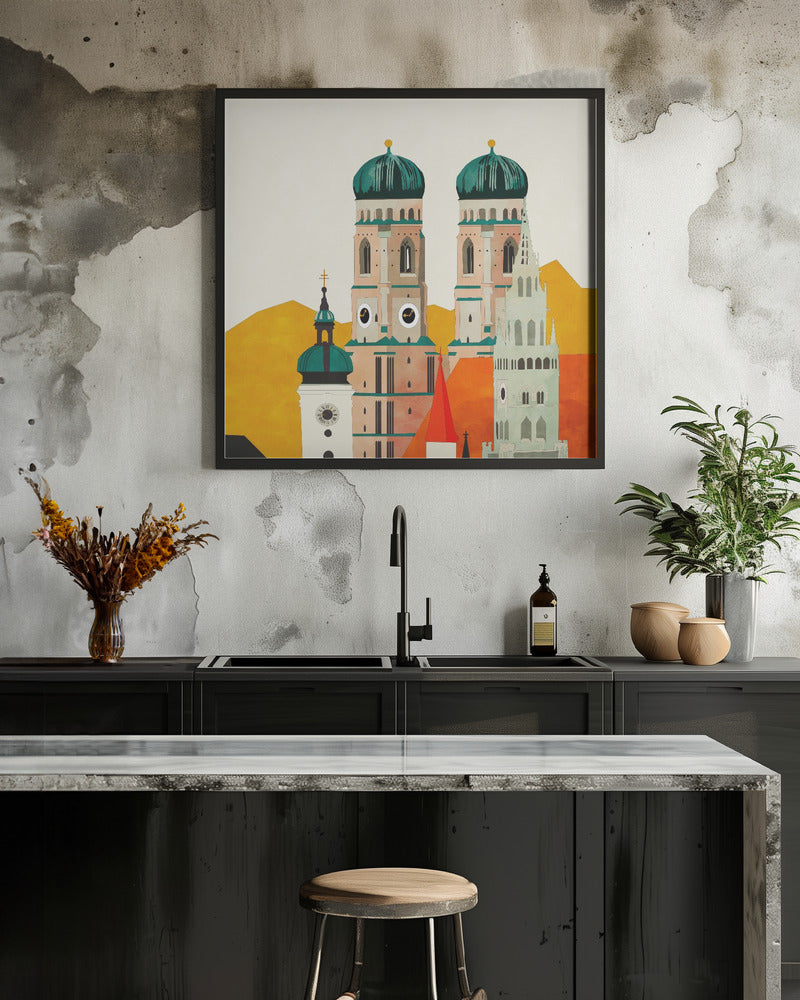 Munich, Liebfrauenkirche - Square Stretched Canvas, Poster or Fine Art Print I Heart Wall Art