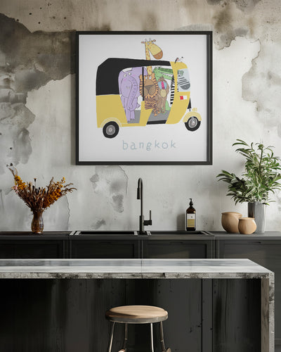 Jungle Animals Take a Ride in a Bangkok Tuk Tuk by Carla Daly - Square Stretched Canvas, Poster or Fine Art Print I Heart Wall Art