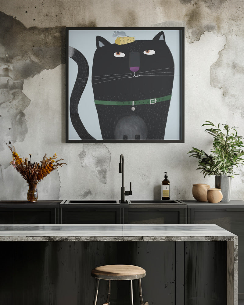 Cat and Mouse Illustration by Artist Carla Daly - Square Stretched Canvas, Poster or Fine Art Print I Heart Wall Art