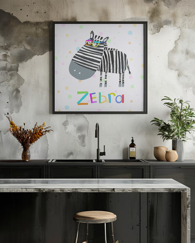 Funny Zebra Wearing Glasses by Illustrator Carla Daly - Square Stretched Canvas, Poster or Fine Art Print I Heart Wall Art