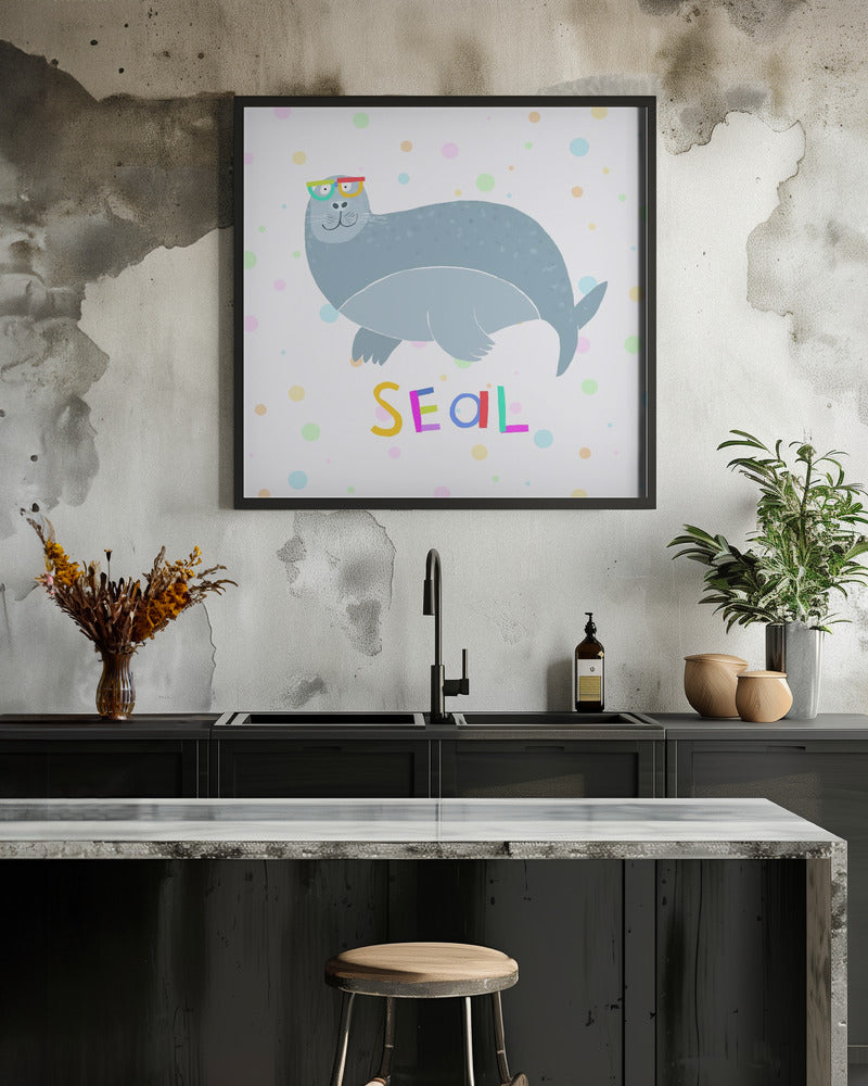 Happy Seal Wearing a Large Pair of Glasses by Carla Daly - Square Stretched Canvas, Poster or Fine Art Print I Heart Wall Art