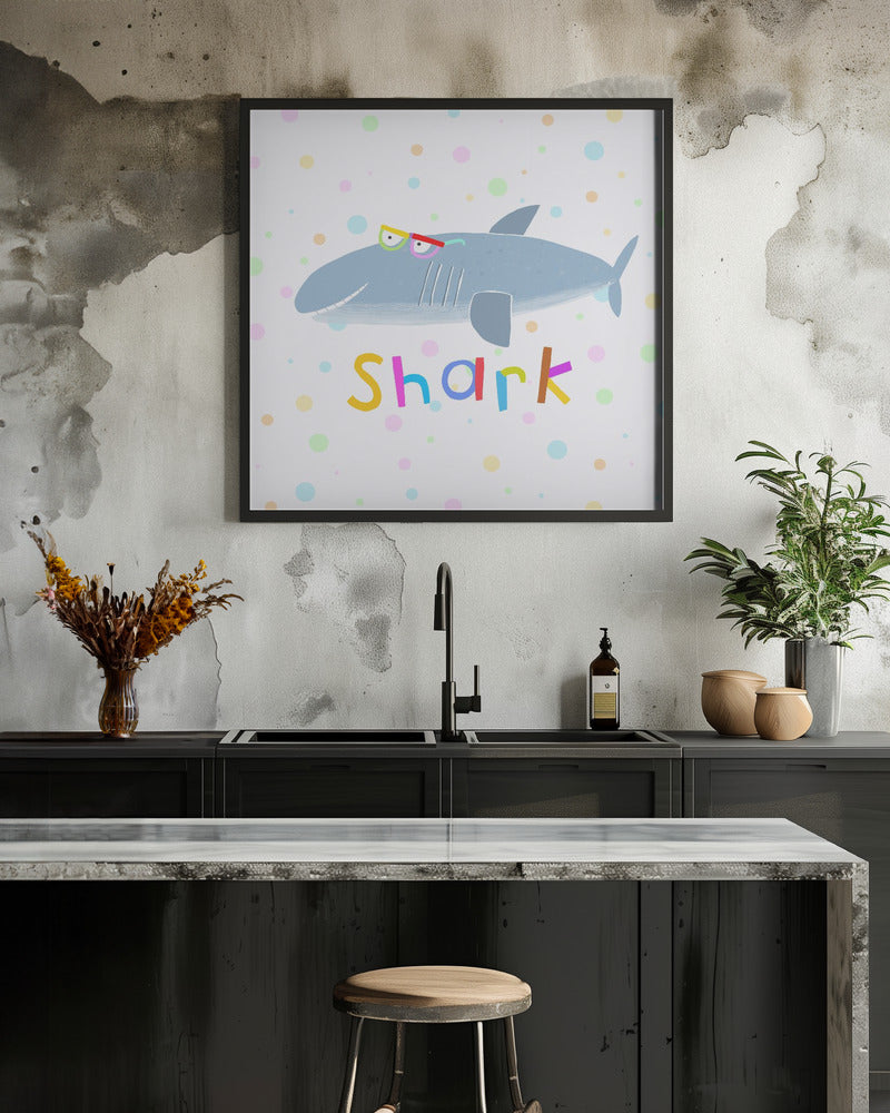 Funny Shark Wearing Glasses by Artist Carla Daly - Square Stretched Canvas, Poster or Fine Art Print I Heart Wall Art