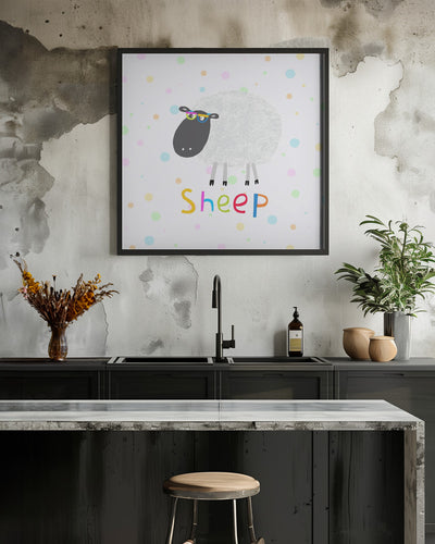 Cute Fluffy Sheep Wearing Colorful Glasses by Artist Carla Daly - Square Stretched Canvas, Poster or Fine Art Print I Heart Wall Art