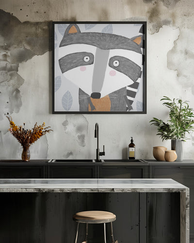 X Racoon Face2 - Square Stretched Canvas, Poster or Fine Art Print I Heart Wall Art