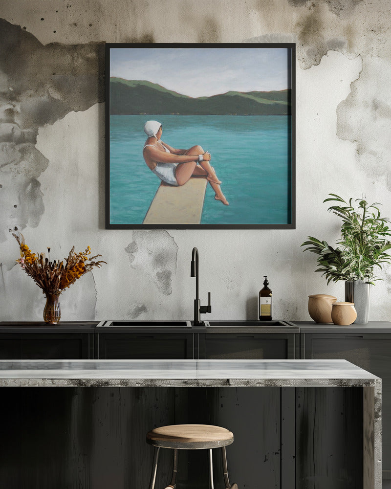 Swimmer At Lake - Square Stretched Canvas, Poster or Fine Art Print I Heart Wall Art
