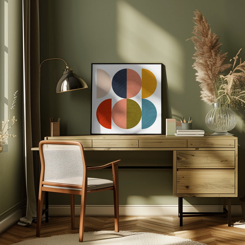 Mid Century Geometric Color Play 1 - Square Stretched Canvas, Poster or Fine Art Print I Heart Wall Art