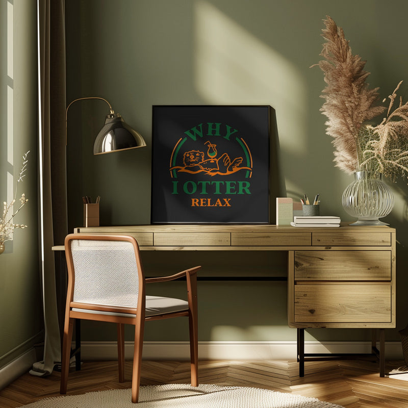 Otter Green Orange.png - Square Stretched Canvas, Poster or Fine Art Print I Heart Wall Art