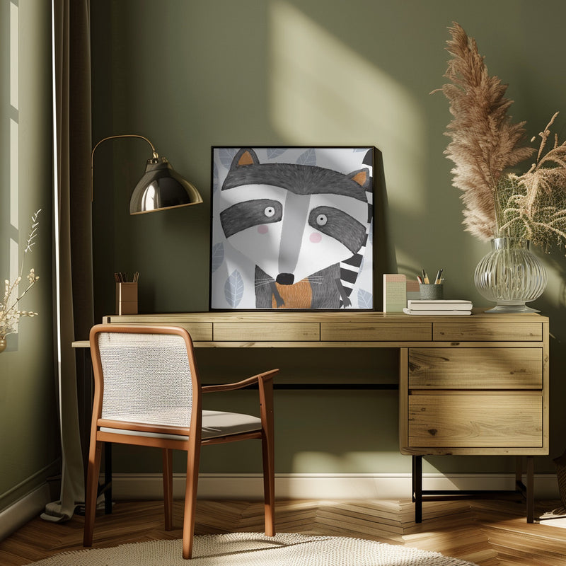 X Racoon Face2 - Square Stretched Canvas, Poster or Fine Art Print I Heart Wall Art