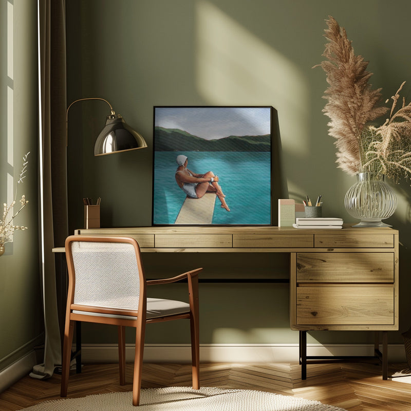 Swimmer At Lake - Square Stretched Canvas, Poster or Fine Art Print I Heart Wall Art