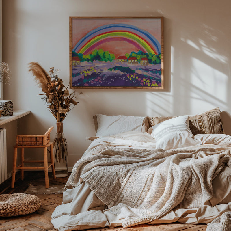 Countryside Rainbow On Orange - Stretched Canvas, Poster or Fine Art Print I Heart Wall Art