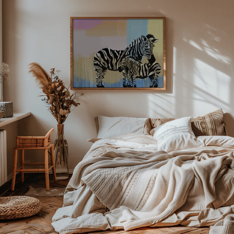 Mama Zebra and baby - Stretched Canvas, Poster or Fine Art Print I Heart Wall Art