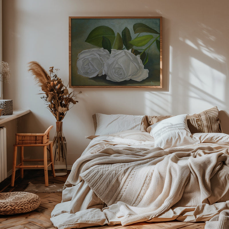 White Roses - Stretched Canvas, Poster or Fine Art Print I Heart Wall Art