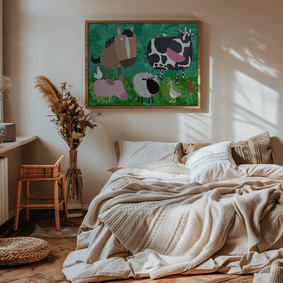 Cute Farm Animals Hanging Out in the Green Fields by Carla Daly - Stretched Canvas, Poster or Fine Art Print I Heart Wall Art