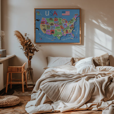 Illustrated Map of United States of America by Carla Daly - Stretched Canvas, Poster or Fine Art Print I Heart Wall Art