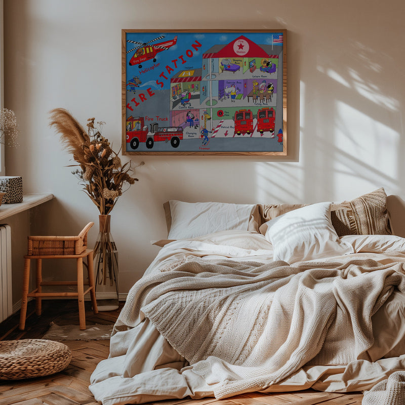 Firemen and the Fire Station by Artist Carla Daly - Stretched Canvas, Poster or Fine Art Print I Heart Wall Art