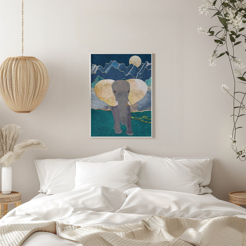 Moonlight golden elephant - Stretched Canvas, Poster or Fine Art Print I Heart Wall Art