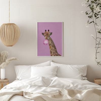 Giraffe pink bubblegum - Stretched Canvas, Poster or Fine Art Print I Heart Wall Art