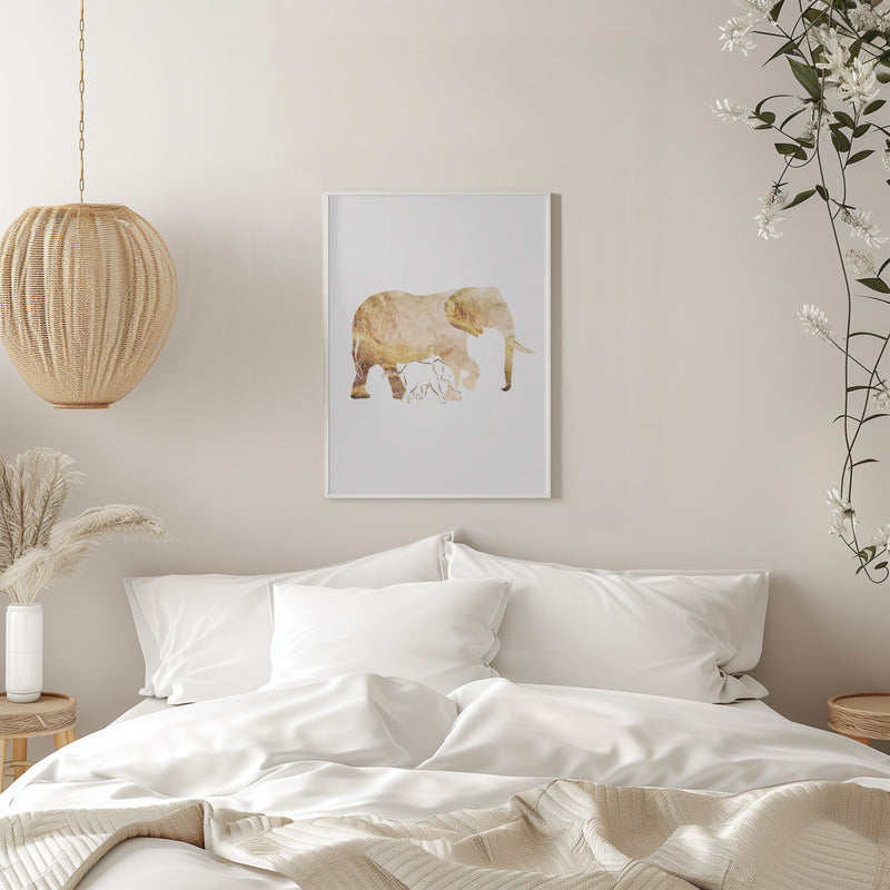 White Gold Elephants - Stretched Canvas, Poster or Fine Art Print I Heart Wall Art