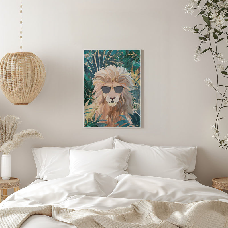 Cool Tropical Lion in Sunglasses - Stretched Canvas, Poster or Fine Art Print I Heart Wall Art