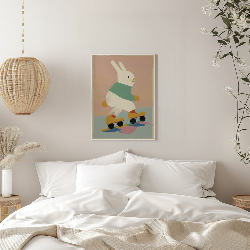 Skating Bunny - Stretched Canvas, Poster or Fine Art Print I Heart Wall Art