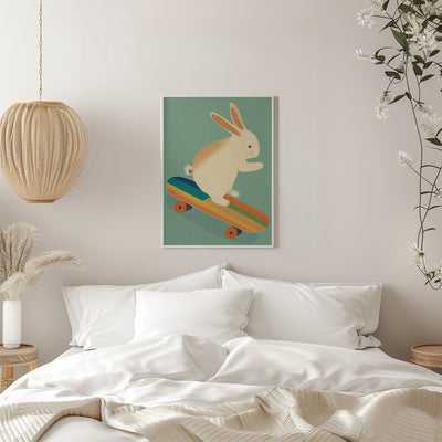 Bunny On Skateboard - Stretched Canvas, Poster or Fine Art Print I Heart Wall Art