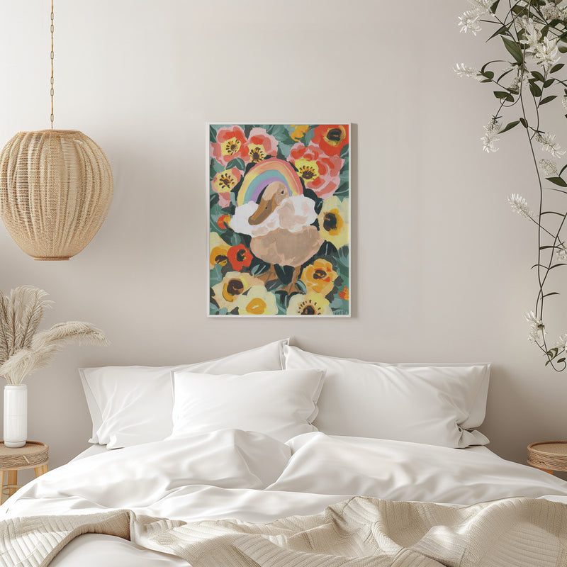 Duck With Rainbow - Stretched Canvas, Poster or Fine Art Print I Heart Wall Art