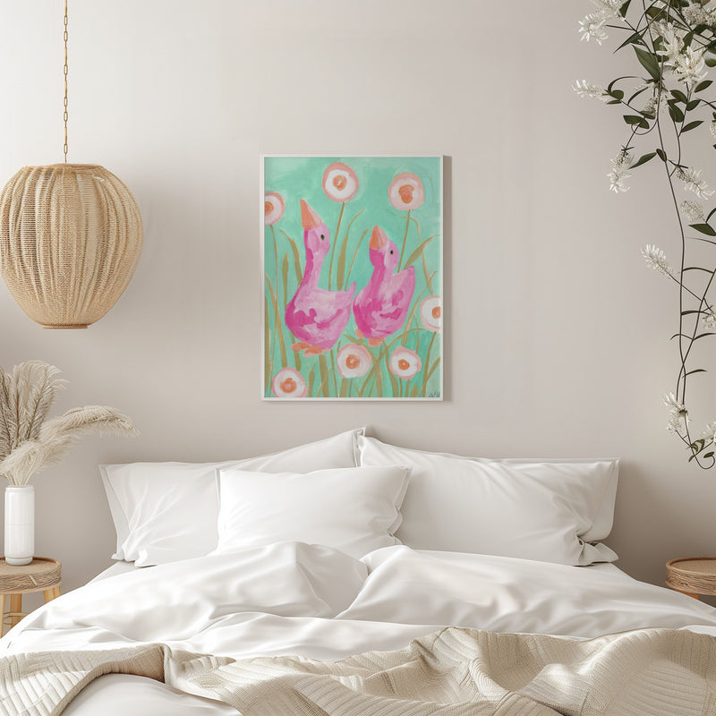 Pink Gees In The Garden - Stretched Canvas, Poster or Fine Art Print I Heart Wall Art