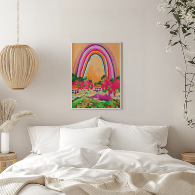 Countryside Rainbow On Orange - Stretched Canvas, Poster or Fine Art Print I Heart Wall Art