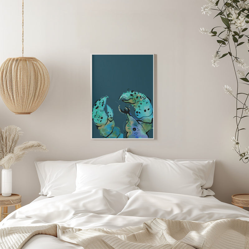 Azure Lobster On Dark Blue - Stretched Canvas, Poster or Fine Art Print I Heart Wall Art