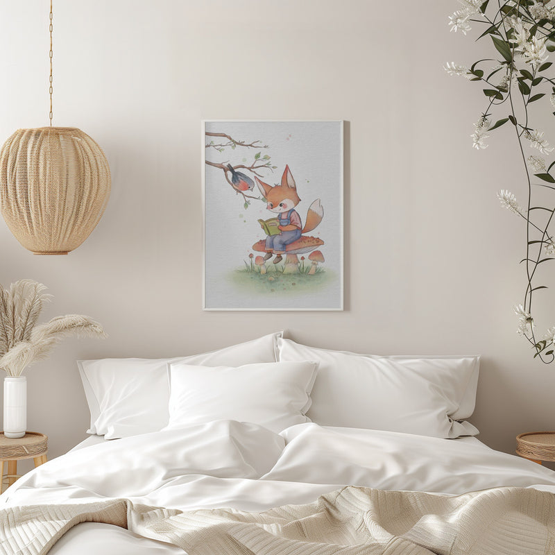 Fox and Bird Illustration - Stretched Canvas, Poster or Fine Art Print I Heart Wall Art