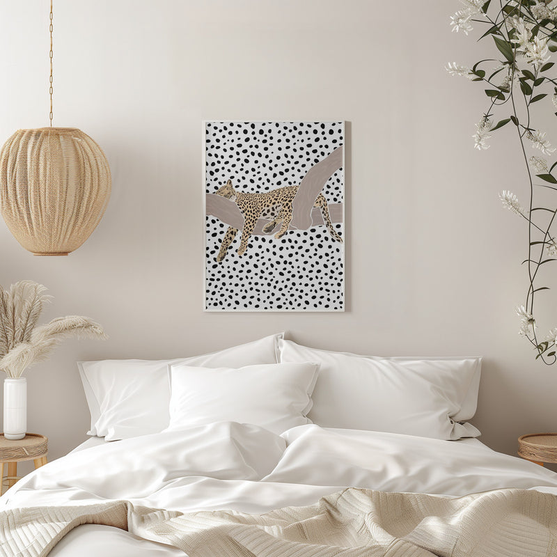 Leopard Sleeping Polkadots - Stretched Canvas, Poster or Fine Art Print I Heart Wall Art