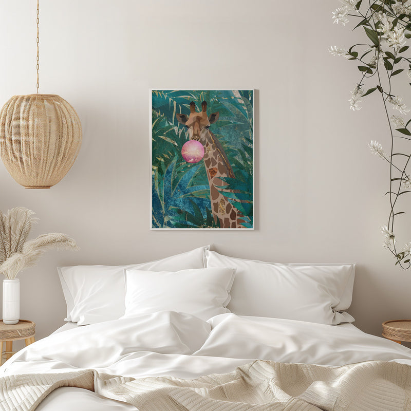 Bubblegum giraffe in the jungle - Stretched Canvas, Poster or Fine Art Print I Heart Wall Art