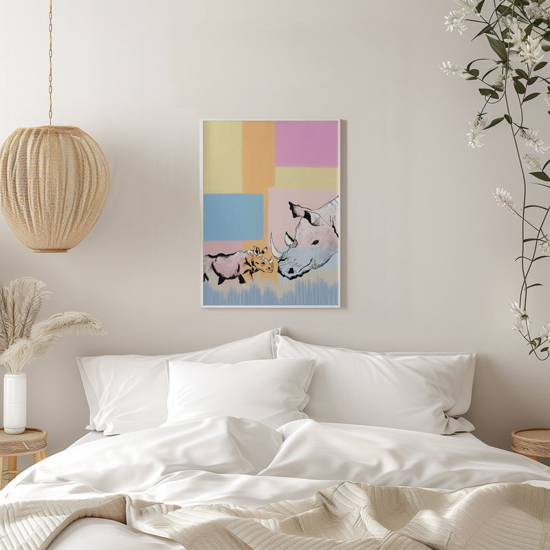 Mama Rhino and baby - Stretched Canvas, Poster or Fine Art Print I Heart Wall Art