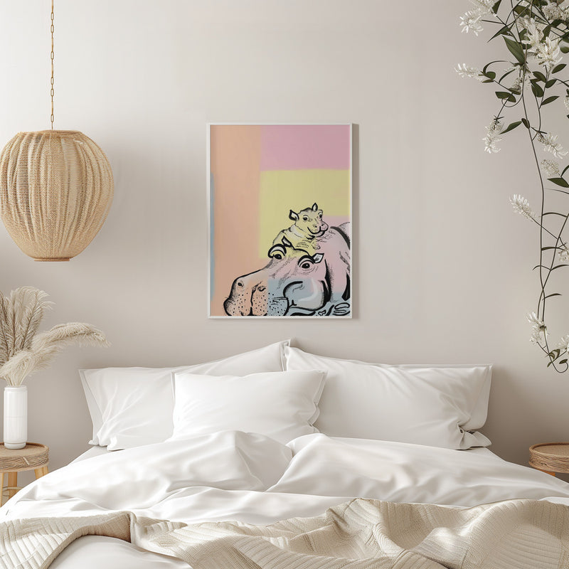 Mama hippo and baby - Stretched Canvas, Poster or Fine Art Print I Heart Wall Art