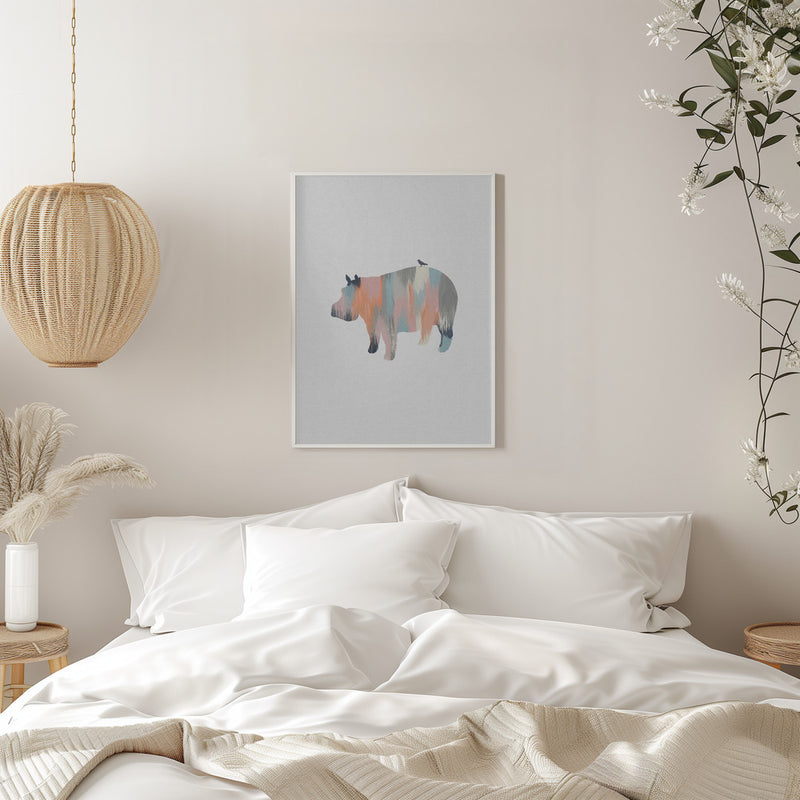 Pastel Hippo - Stretched Canvas, Poster or Fine Art Print I Heart Wall Art