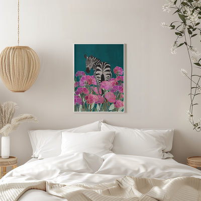 Zebra in a field of flowers - Stretched Canvas, Poster or Fine Art Print I Heart Wall Art