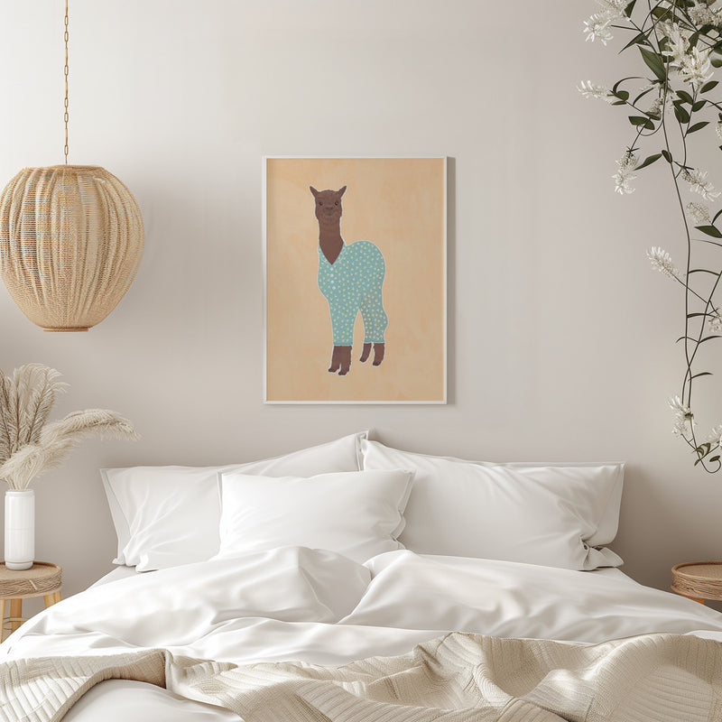 Llama In Pjs Banana Orange - Stretched Canvas, Poster or Fine Art Print I Heart Wall Art