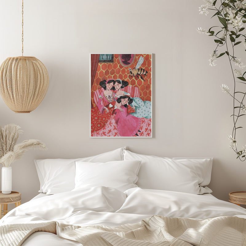 The queen bee and pink princesses - Stretched Canvas, Poster or Fine Art Print I Heart Wall Art