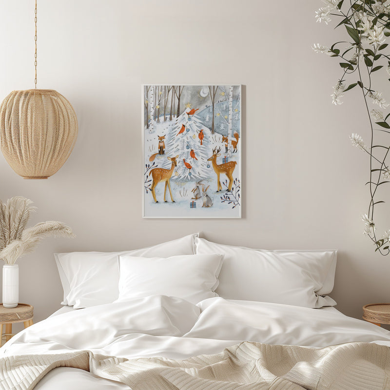 Christmas in the winter animal forest - Stretched Canvas, Poster or Fine Art Print I Heart Wall Art