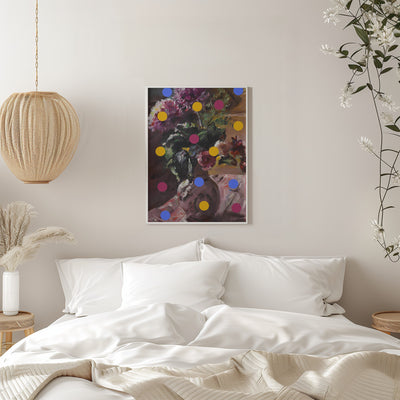 Classic Vase of Flowers And Dots - Stretched Canvas, Poster or Fine Art Print I Heart Wall Art